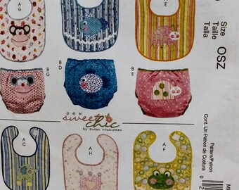 Uncut, S M L, Infant Bib, Diaper Cover, Sewing Pattern, M6108 6108, Bibs, Baby Boy Girl, Shower Gift, Accessories, Clothes, Velcro Closure,