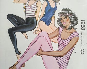 Uncut, Misses Size XS-Large, Kwik Sew 1288, Sewing Pattern, Leotards, Stirrup Tights, Dance, Ballet, Sleeveless, Cap Sleeves, Exercise