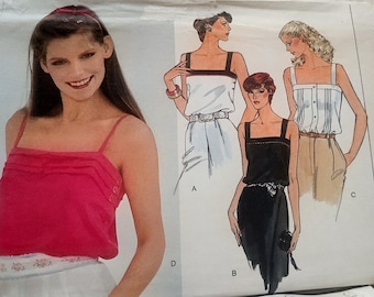 Uncut, Misses Size 8, Vogue Very Easy 7607, Vintage Sewing Pattern, Camisole Top, Sleeveless, Pullover, Side Buttons, Narrow Shoulder Straps