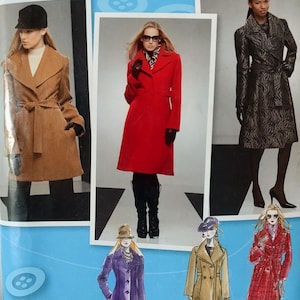 Uncut, Misses Size 14 to 22, Easy Simplicity 2311, Project Runway, Coat Jacket, Large Collar, Double Breasted, Hip Knee Length, Tie Belt