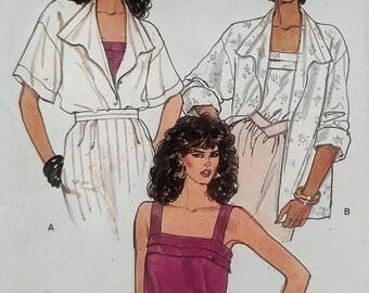Uncut, Misses Size 10, Vogue Very Easy 8662, Vintage Sewing Pattern, Blouse, Camisole, Top, Shirt, Loose Fitting, Collar, Cover-up Jacket