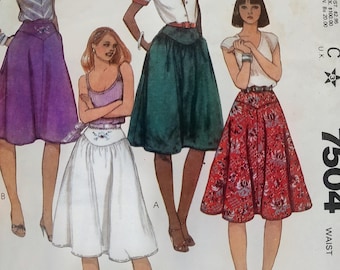 Uncut, Misses Size 8, Vintage Sewing Pattern, McCalls 7504, Skirt, Iron On Transfer, Front Yoke, A-Line, Below the Knee, Back Zipper, 1980s