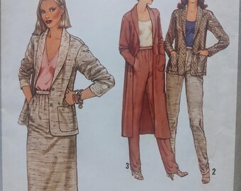 Uncut Misses Size 12, Vintage Sewing Pattern, Simplicity 8855, Jacket, Skirt, Pants, Cardigan Sweater Duster, Straight, Pockets, 1970s