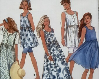 Uncut Misses Size 6-16, Sewing Pattern Simplicity 7907, Dress, Sundress, Bicycle Shorts, Knee Ankle Length, Easy to Sew, Loose Fitting