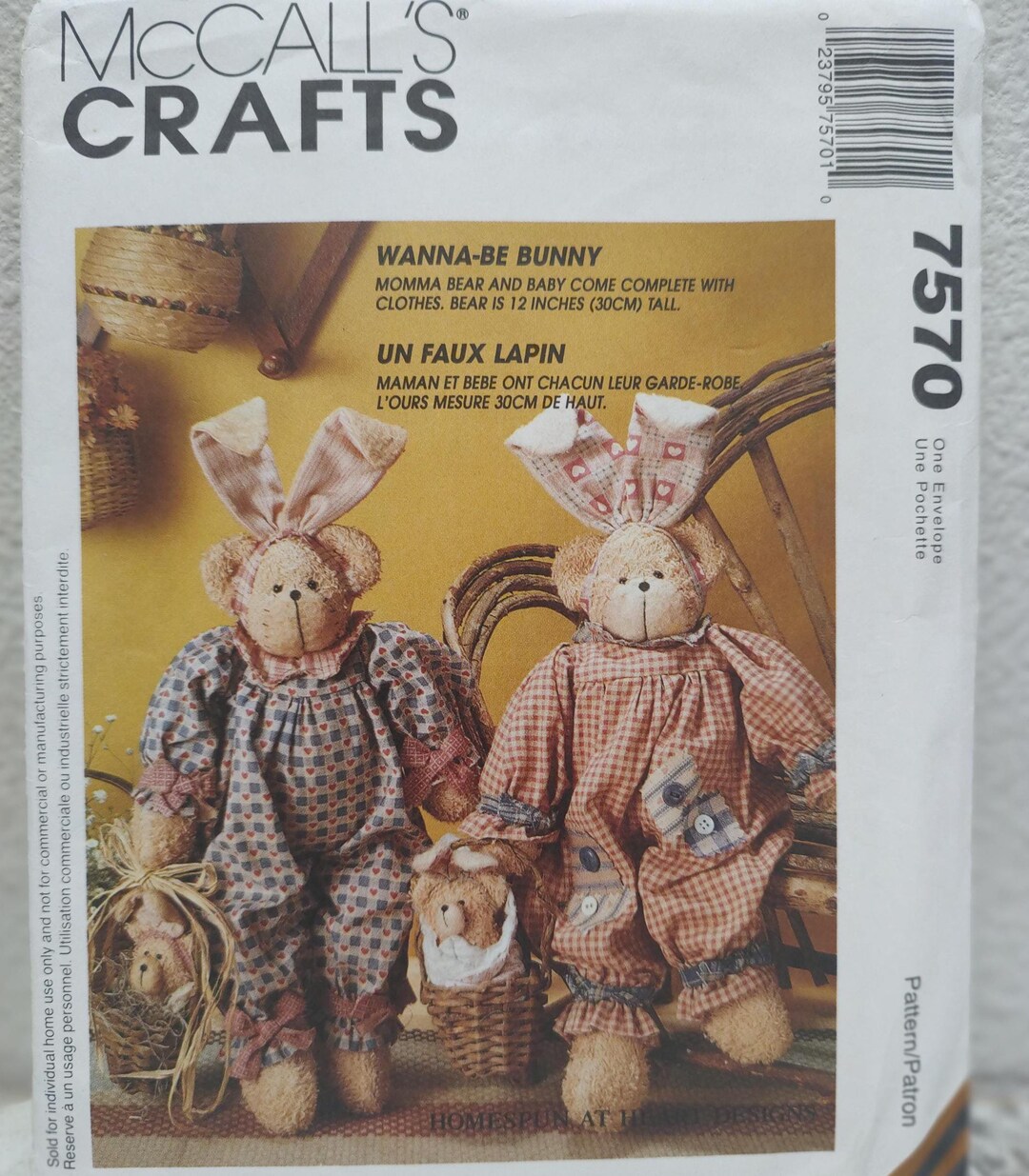 Uncut Sewing Pattern Mccalls 7570, Wanna-be Bunny, Doll Clothes, Mamma ...
