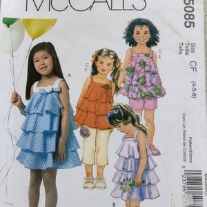 Uncut Child Size 4-6, McCalls 5085, Sewing Pattern, Little Girl, Dress, Layers, Top, Shorts and Pants, Summer Clothes, Ruffles Bows, Toddler