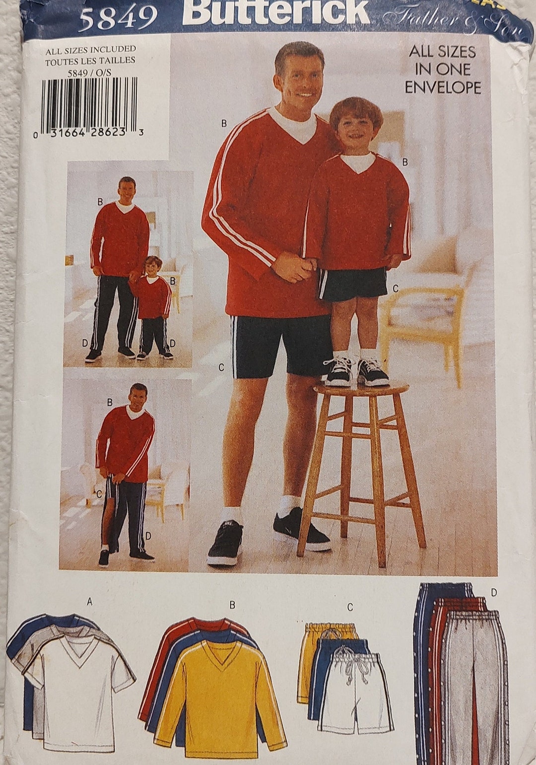 Father Son Pattern Uncut Father Son, Sewing Pattern, Butterick 5849, Top, Sweatshirt Shirt ...
