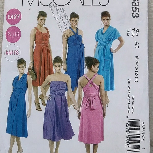 Uncut Misses Size 6-14, Sewing Pattern, McCalls 6353, Dress, Wrap and Tie, Below the Knee, Sleeveless, Strapless, Halter, Date Night, Party