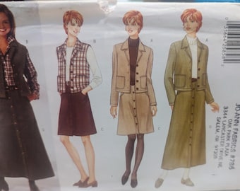 Uncut Misses Size 16-22, Sewing Pattern, Butterick 5087, Jacket, Vest, Skirt, Knee Ankle Length, Cropped, Button Down Front, Western, Career