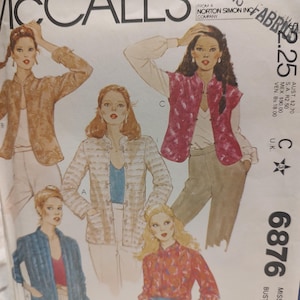 Uncut Misses Size 10, Vintage Sewing Pattern, McCalls 6876, Jacket, Vest, Mandarin Collar, Asian Style, Patch Pockets, Long Sleeves, 1970s