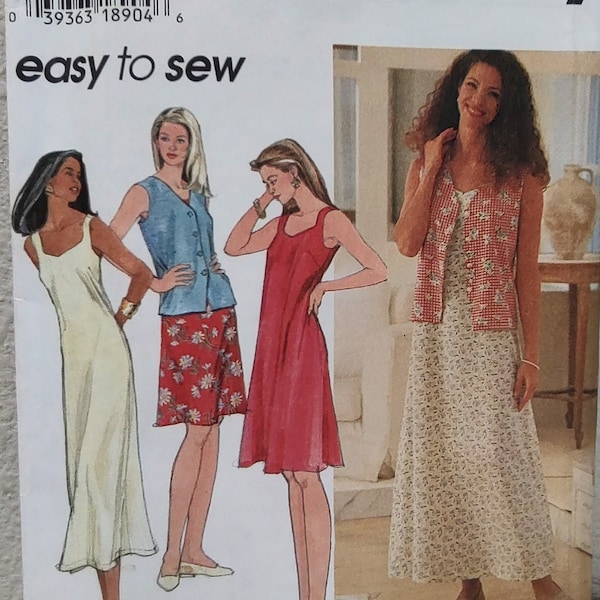 Uncut Misses Size 6-16, Sewing Pattern, Simplicity 7129, Dress, Sundress, Vest, Cover-up, Easy to Sew, at the Knee, Midi Ankle Length, Fast