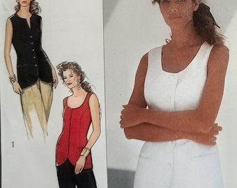 Uncut Misses Size 6-18, Vintage Sewing Pattern, Style 1907, Sleeveless Jacket, Vest, Unlined, Career, Fitted, Pockets, Curved Panel Seams