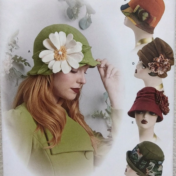 Uncut Sewing Pattern, Simplicity 8573, Vintage Style Hats, Flowers, Bucket, 1920s, Felt, Wool, Brim, Bonnet, Fleece, Fabric, Cap