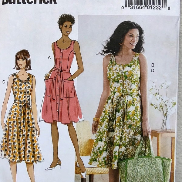 Uncut, Misses Size 14-22, Sewing Pattern, Butterick 6674, Dress, Tie Belt, Tote Bag, Fit and Flare, Sleeveless, below the Knee, Summer, Easy