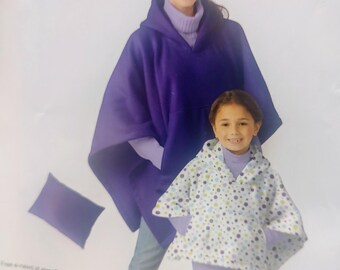 Uncut Misses Child Size, Easy Simplicity 1747, Poncho Wrap, Jacket, Pillow, Little Girl, Fleece, Rainwear Fabric, Loose Fit, Fall Football