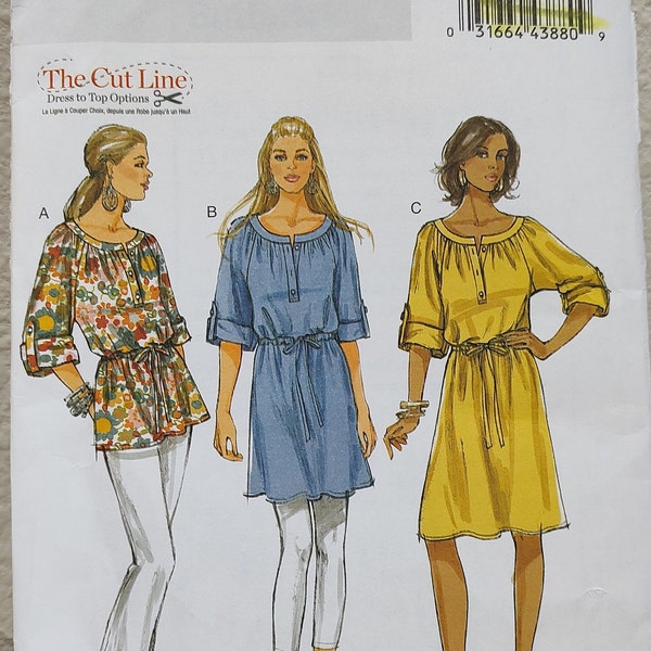 Uncut Misses Size 16-26, Sewing Pattern, Butterick 5612, Fast and Easy, Tunic Top, Dress, Roll up sleeves, Button Bodice, Belt in Casing