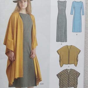 Uncut Misses Size 8-18, Sewing Pattern, New Look 6573, Dress, Fit and Flare,  at Knee, Midi Ankle Length, Poncho Cape Jacket Cover-up, Easy