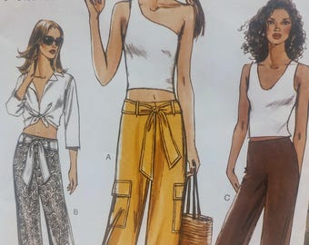Uncut Misses Size 14-18, Vogue 7912, Very Easy Sewing Pattern, Pants, Capri, Ankle, Side Slit, Tie Belt Sash, Cargo Pockets Wide Leg, Zipper