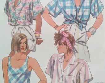Uncut, Misses Size 12, Vintage Sewing Pattern, McCalls 9533, Shirt Top, Blouse, Tank Sleeveless, Crop Cropped, Pleats, Yoke, Pockets, Short