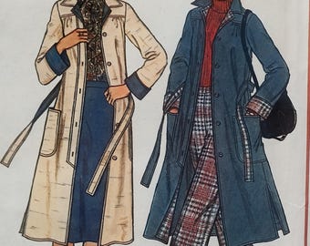 Uncut Misses Half Size 22.5-24.5, Vintage Sewing Pattern, Simplicity 7695, Coat, Slacks, Skirt, Jacket, Pants, Trench, Knee Length, Collar