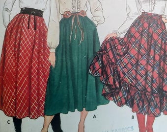 Uncut, Misses Size 12-16, Sewing Pattern, Butterick 4555, Vintage Skirt, Flared, Bias, Above Ankle, Gathers, Pleats, Pockets, Ruffle Hem