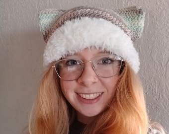Fuzzy Crochet Cat Beanie Pattern | Digital Download