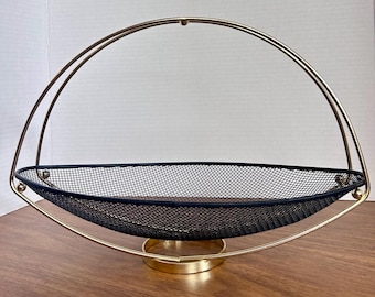 Mid Century Modern-Vintage Art Deco Black Mesh and Gold Basket