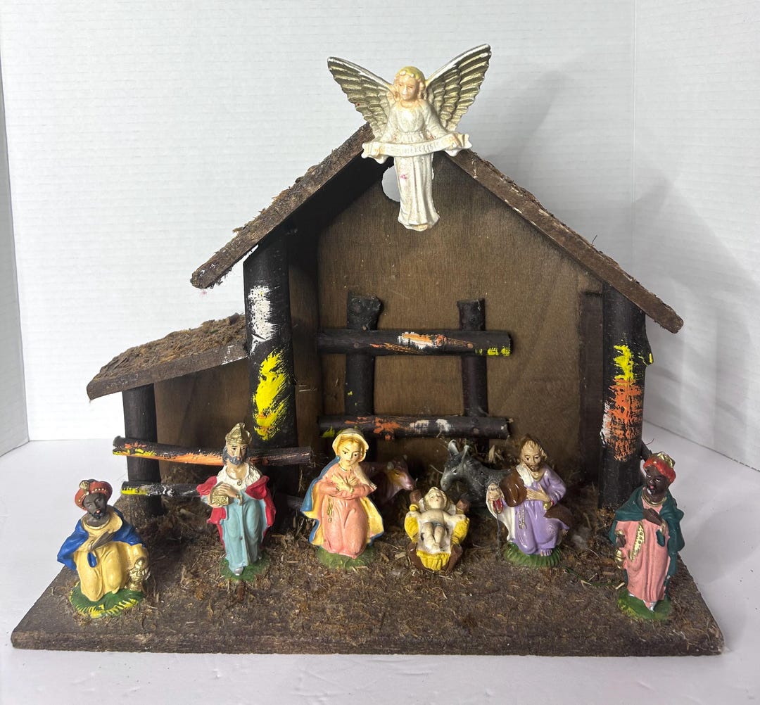 Vintage Italian Nativity With 9 Figures Etsy