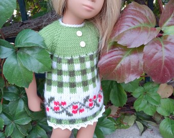 Handstickad julklänning i ull till Sasha-dockan (40-47 cm)