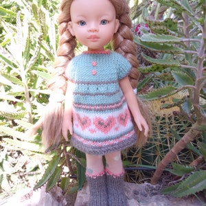 Paola Reina las Amigas 12 13 inch pop gebreide handgemaakte outfit jurk panty schoenen Santoro poppen