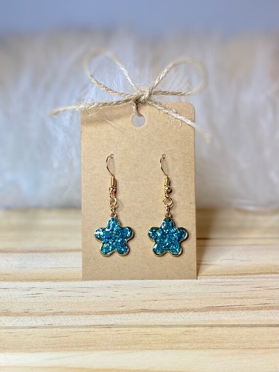 Handmade Earrings Custom Flower Earrings Crushed Glass Dangle