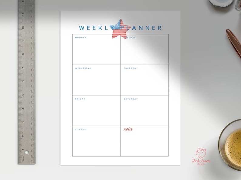 PRINTABLE July Weekly Calendar, Simple Weekly Desktop Notes, Instant ...