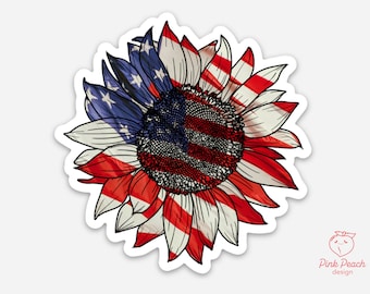 American Flag Sunflower Vinyl Weatherproof Sticker