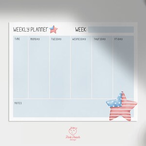 PRINTABLE July Weekly Calendar, Simple Weekly Desktop Notes, Instant Download