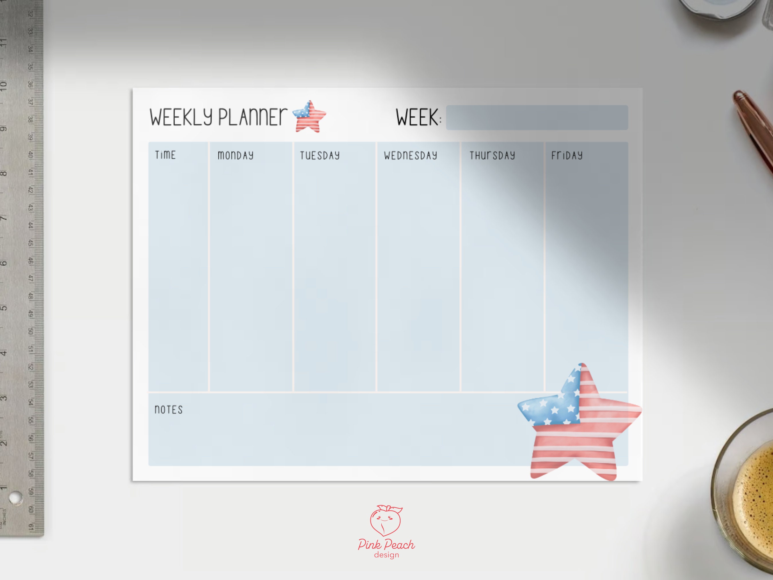 PRINTABLE July Weekly Calendar, Simple Weekly Desktop Notes, Instant ...