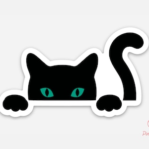 Black Cat Peeking Weatherproof Vinyl Sticker