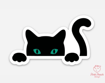 Black Cat Peeking Weatherproof Vinyl Sticker