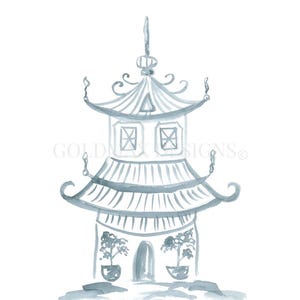 Pagoda Watercolor Print | Chinoiserie Building 1 Wall Art | Pagoda Wall Art