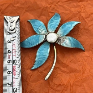 Norway Aksel Holmsen MCM 925 Blue White Enamel Flower Broach 3' X 3' Sold As Is image 6