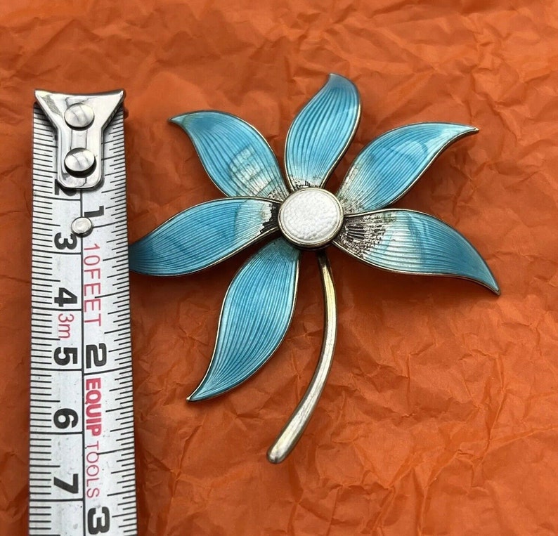 Norway Aksel Holmsen MCM 925 Blue White Enamel Flower Broach 3' X 3' Sold As Is image 6