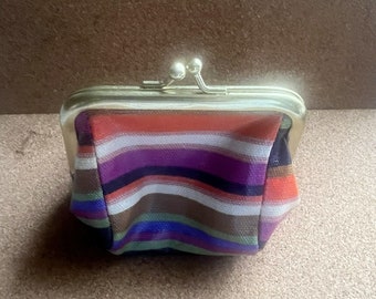 FOSSIL  Rainbow Striped  Leather Coin  Spare Change Purse Summer Used Vgc