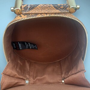 Round Mini Circle Crossbody Purse Bag With Handle in Tan Faux Python Snake - NEW image 9