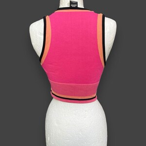 Urban Outfitters Josie Ribbed V-Neck Vest Top Hot Pink W black &Orange stripes image 2