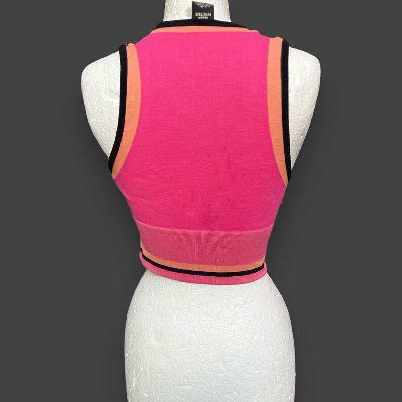 Urban Outfitters Josie Ribbed V-Neck Vest Top Hot Pink W black &Orange stripes image 2