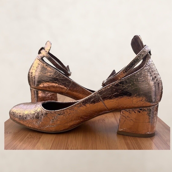 Beautiful Metallic Bronze & Gold Leather Strappy Shoes Cackled Effect UK 7 Vgc