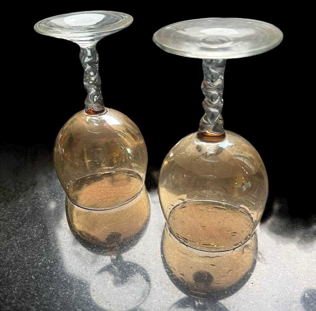 Pair of Amber Lustre Wine Glasses With Clear Bubble Stems. Etsy