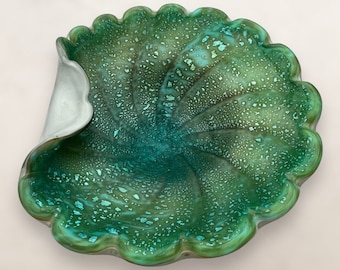 Fratelli Toso Blau Grün Silber Swirl Spirale Murano Kunst Glas Schüssel 14 x 5 cm Vintage