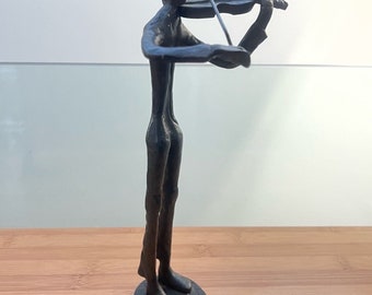 Vintage Bronze Metal Art Statue Sculpture Man Playing Violin Preloved  Exc Cdtn