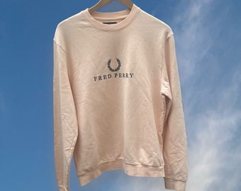 Pinkes Fred Perry Unisex-Sweatshirt aus Baumwolle mit besticktem Logo, Uk, M, leicht getragen, VGC