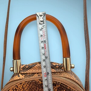 Round Mini Circle Crossbody Purse Bag With Handle in Tan Faux Python Snake - NEW image 6